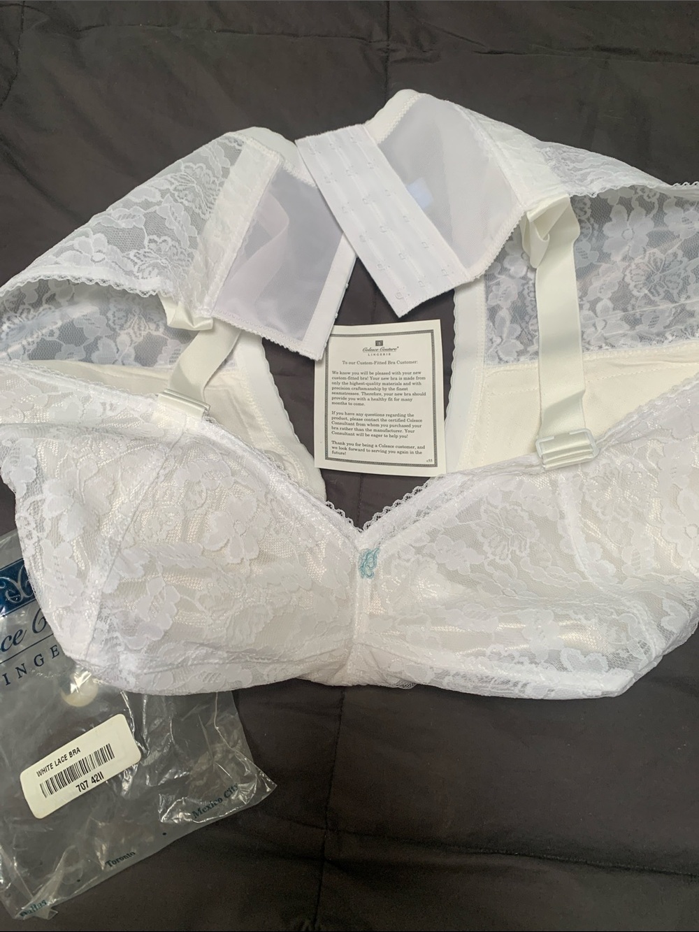 White Lace Colesce Lady Cameo Bra 707 42II Bullet Bra